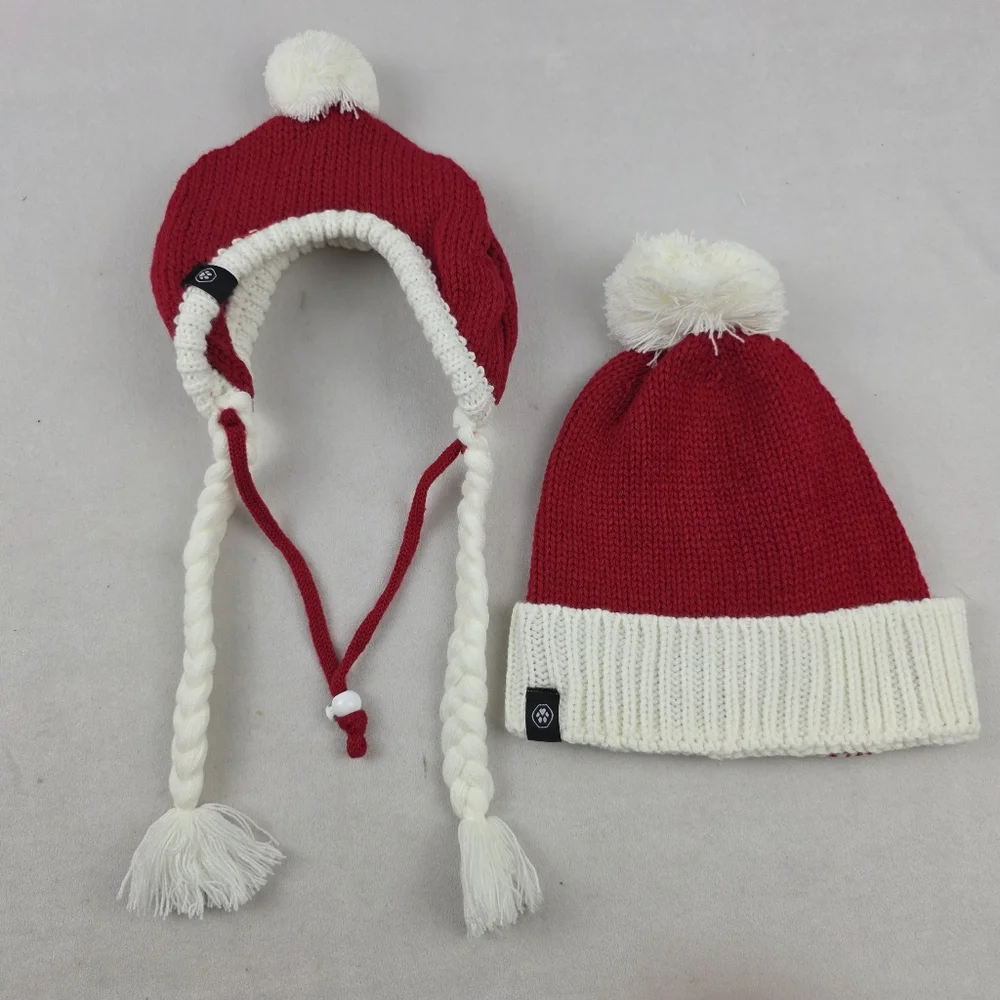 NWT Spark Paws Matching Human And Dog Santa Pompom Hats Dog